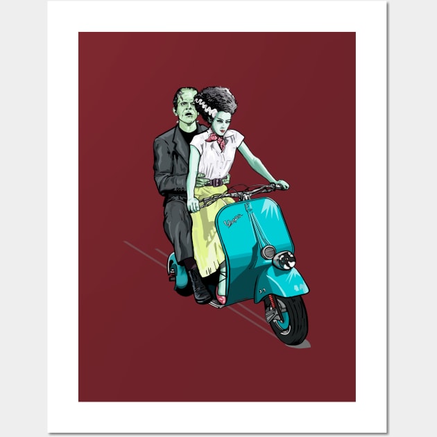 Frankenstein Holiday on scooter Wall Art by FanboyMuseum
